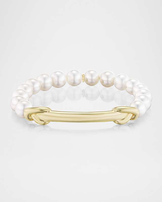14K Yellow Gold Love Knot Connector and Pearl Bead Bracelet